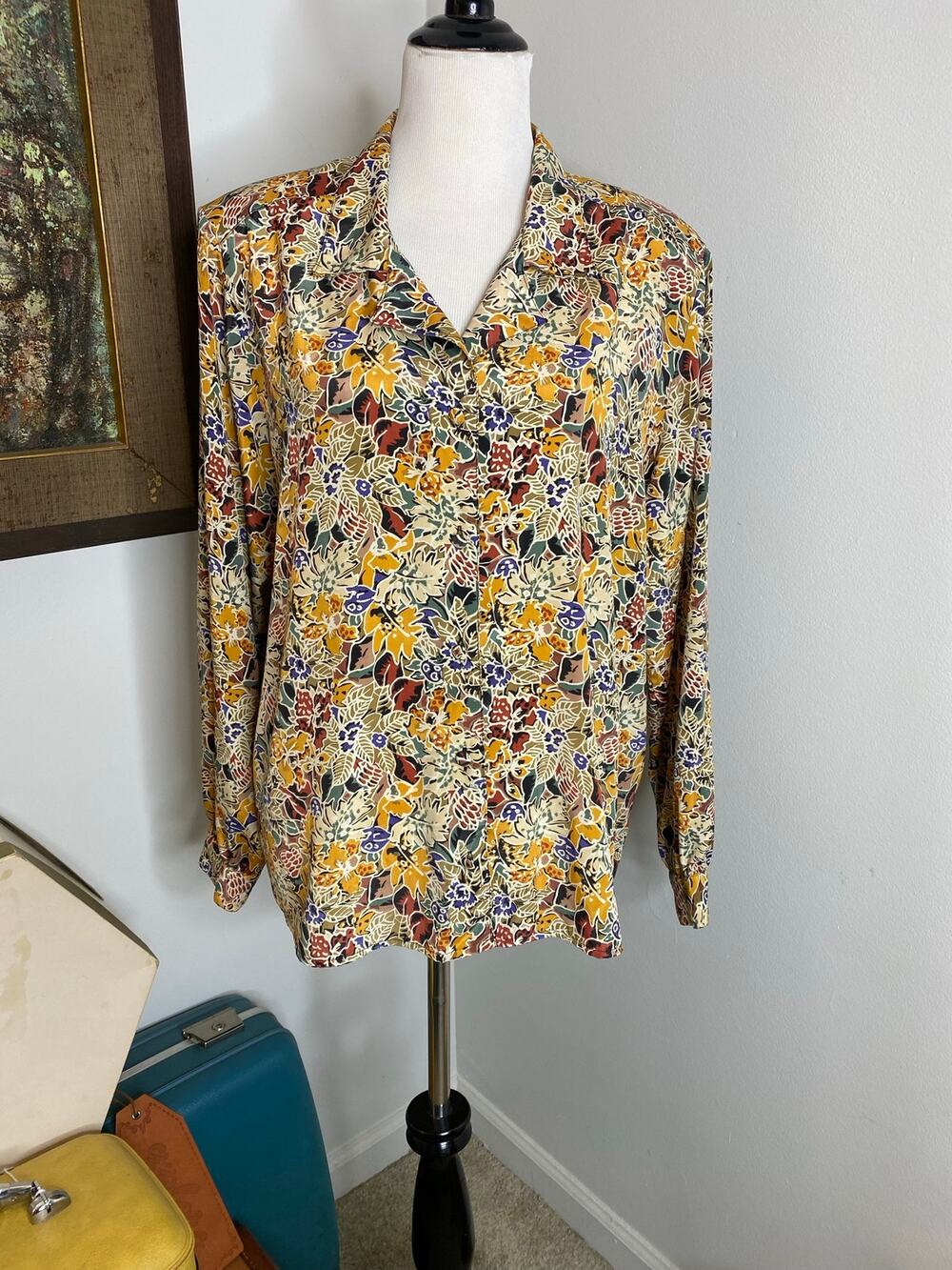 Vintage Notations Woman 38/18W Floral Button Up Blouse Fall 90s